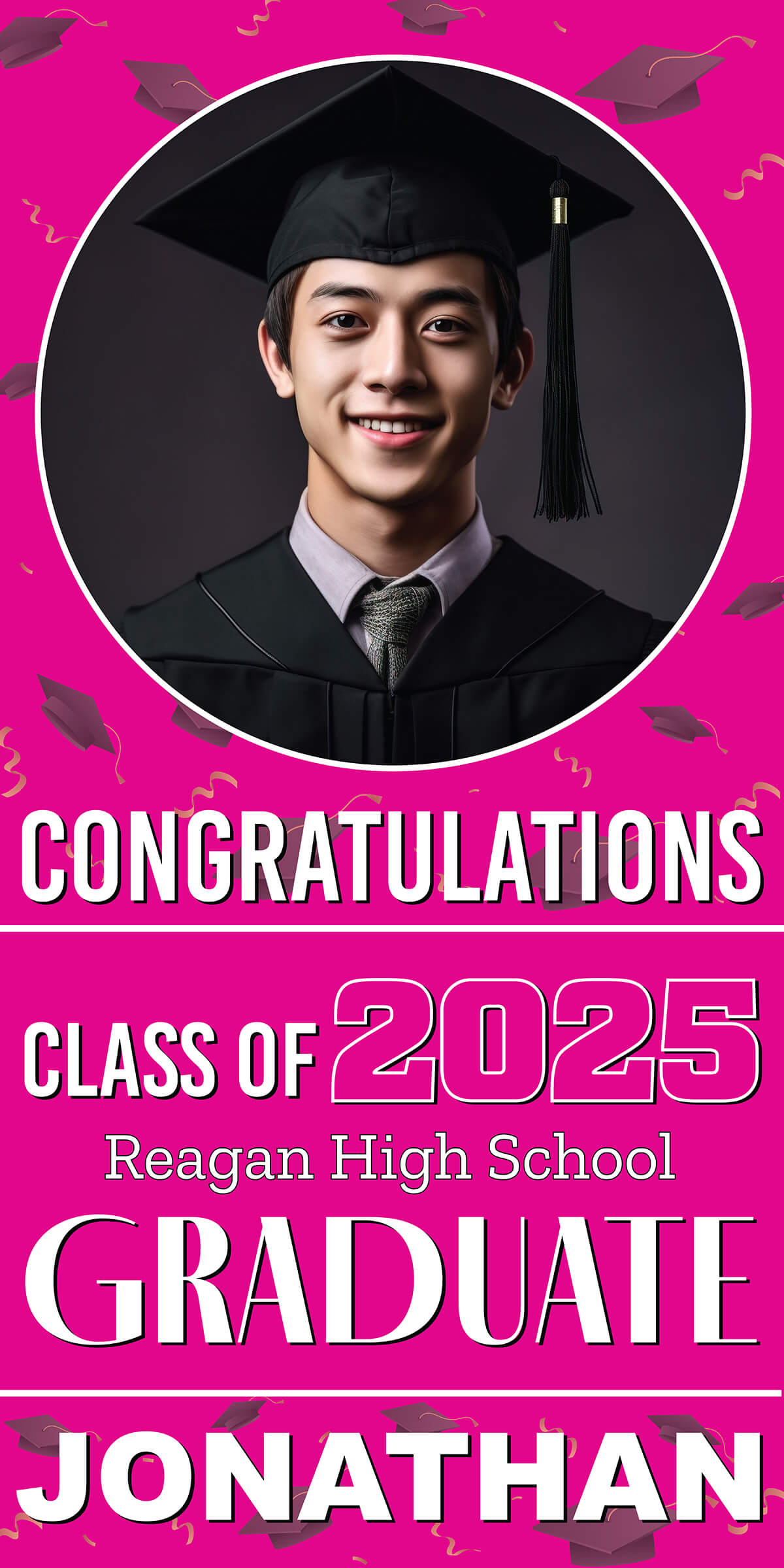 Class of 2025 Graduation Spotlight Vertical Vinyl Banner (Available in Multiple Colors and Sizes)