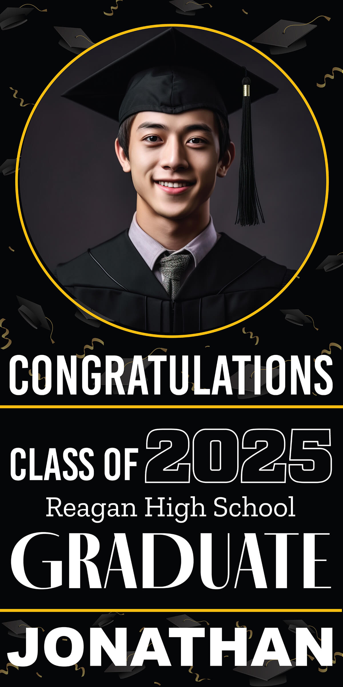 Class of 2025 Graduation Spotlight Vertical Vinyl Banner (Available in Multiple Colors and Sizes)