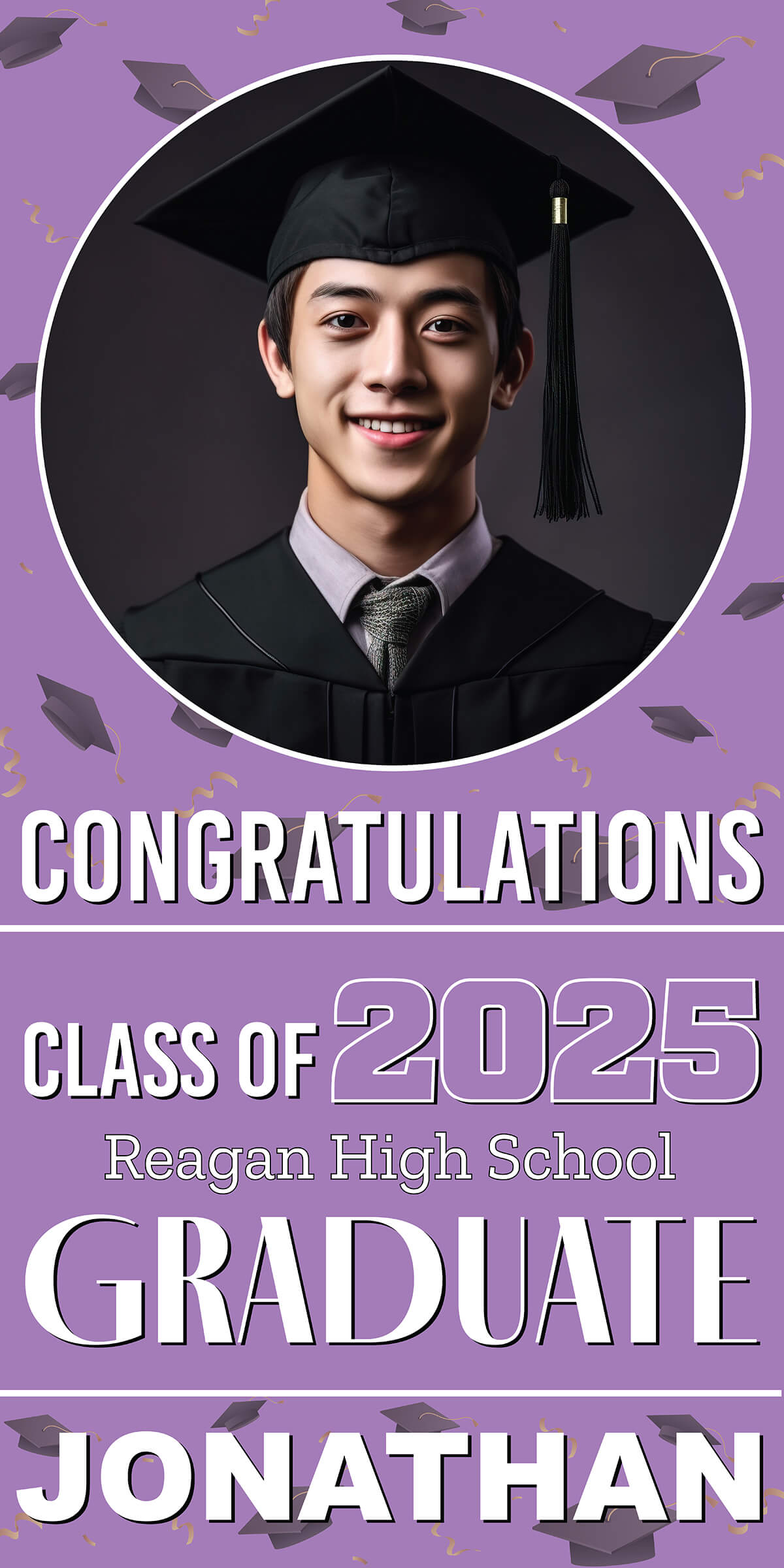 Class of 2025 Graduation Spotlight Vertical Vinyl Banner (Available in Multiple Colors and Sizes)