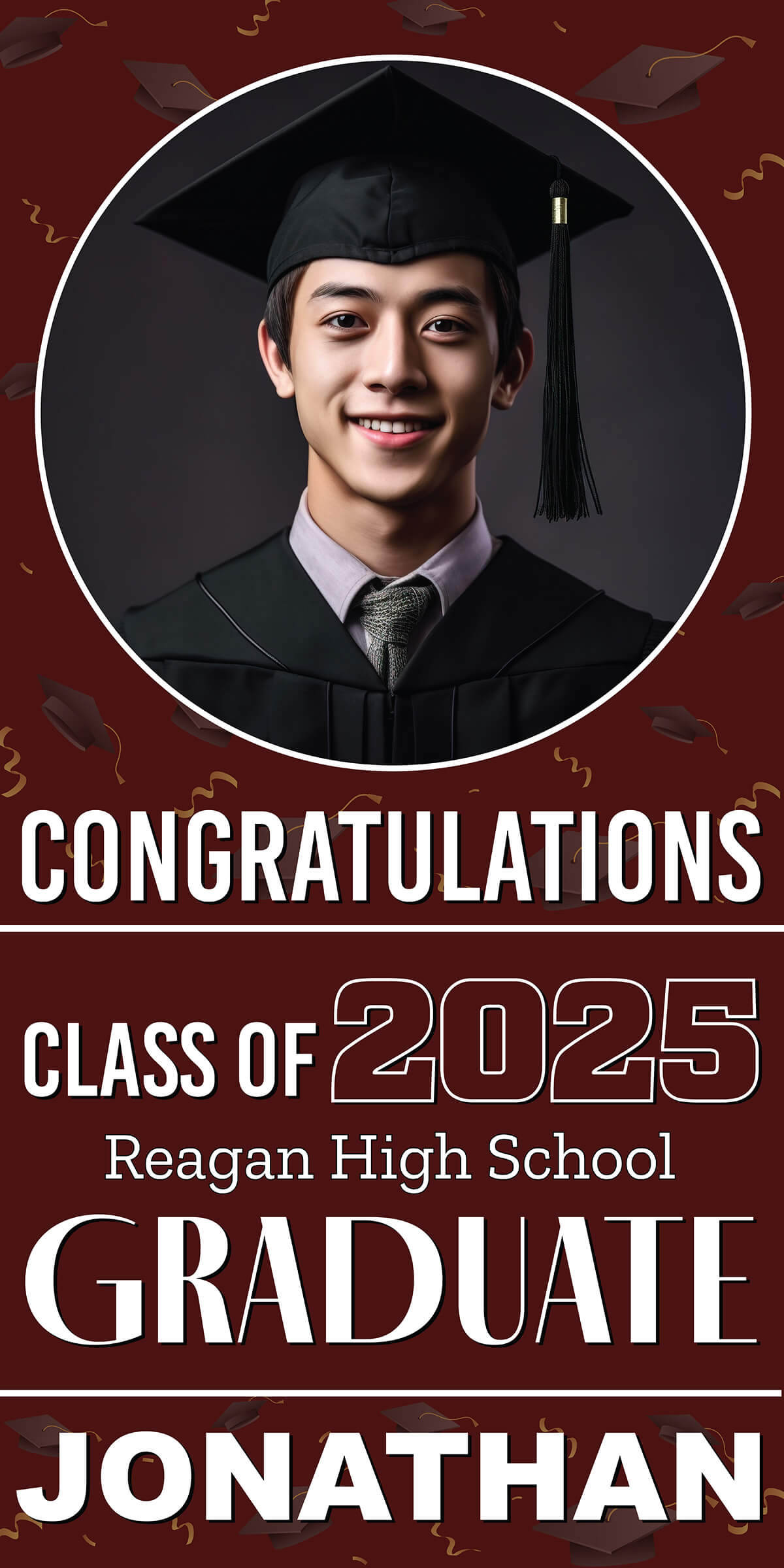 Class of 2025 Graduation Spotlight Vertical Vinyl Banner (Available in Multiple Colors and Sizes)