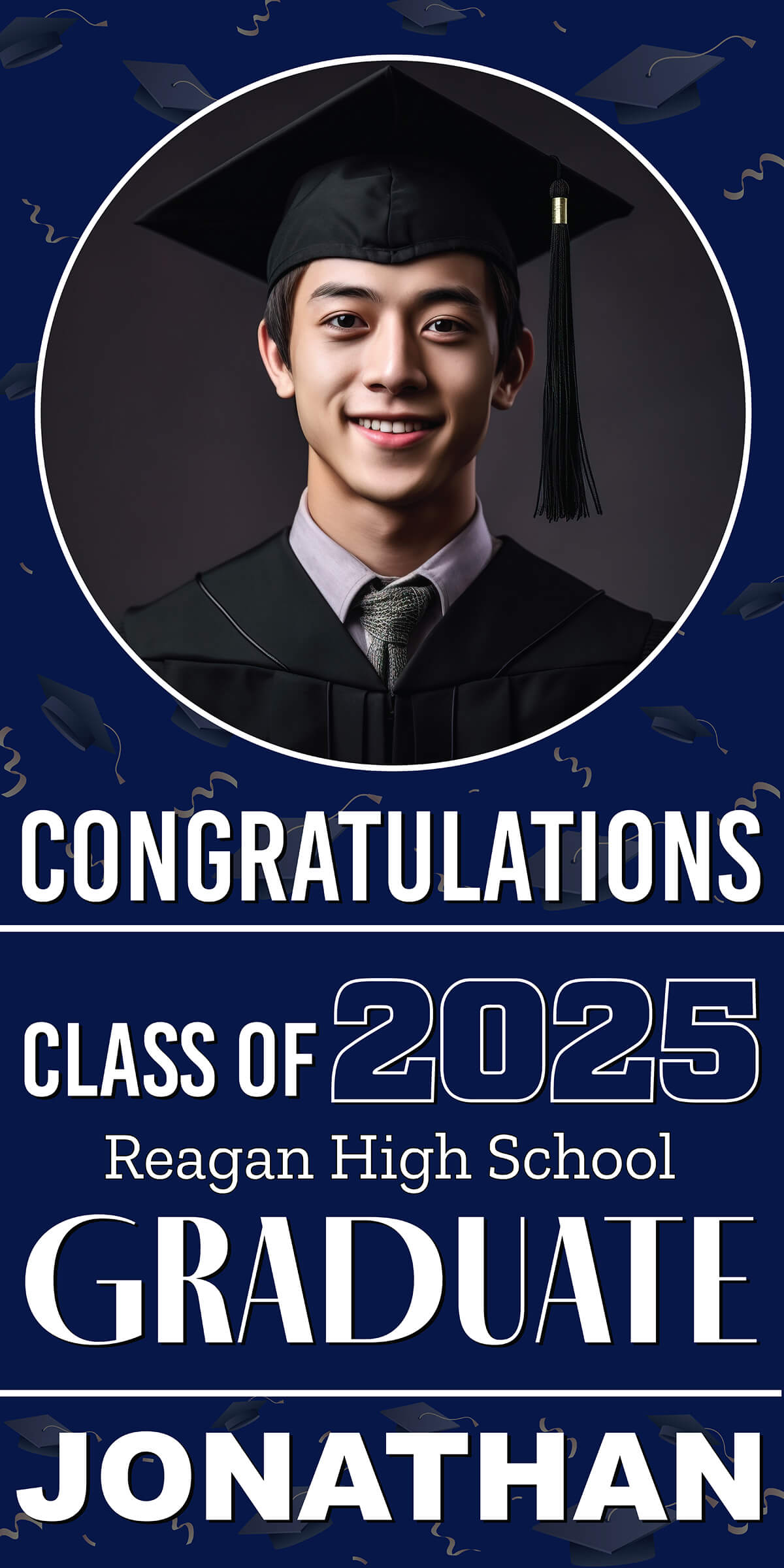 Class of 2025 Graduation Spotlight Vertical Vinyl Banner (Available in Multiple Colors and Sizes)