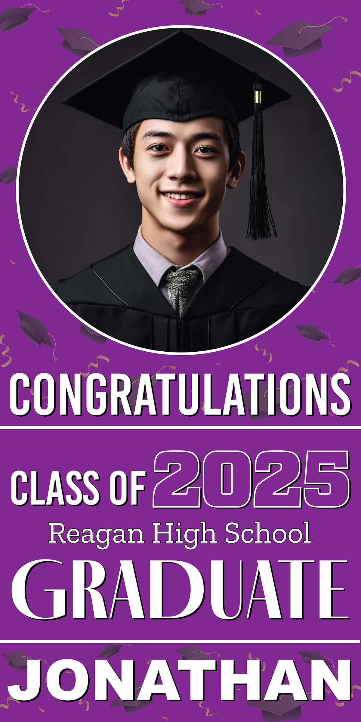 Class of 2025 Graduation Spotlight Vertical Vinyl Banner (Available in Multiple Colors and Sizes)