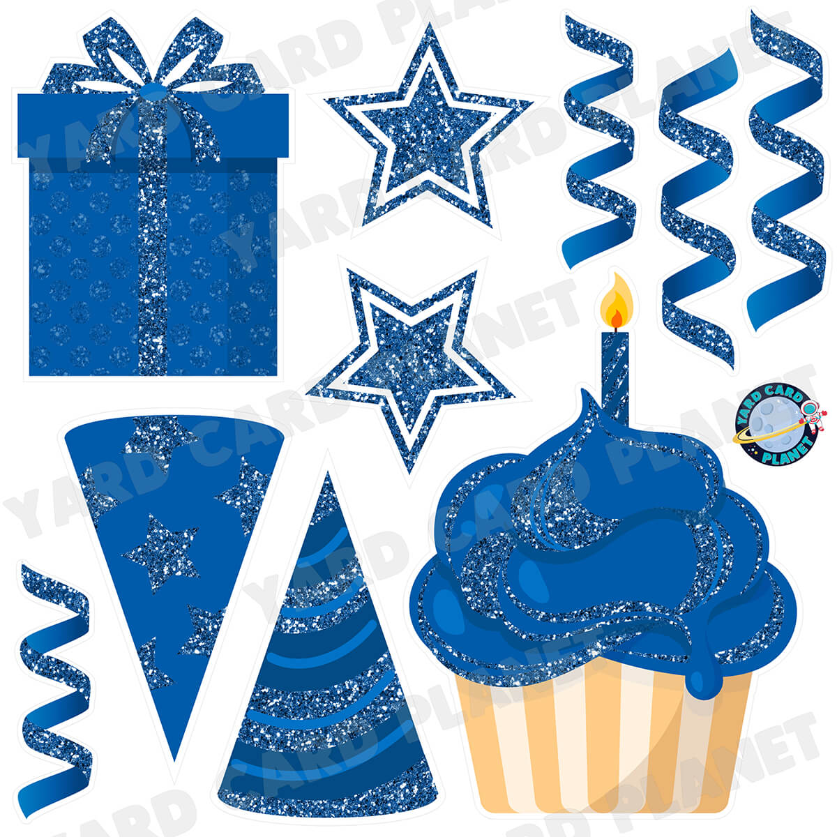 Blue Glitter Birthday Elements Half Sheet Yard Card Set