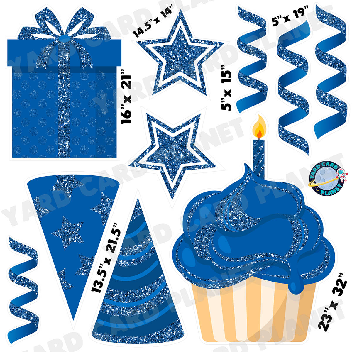 Blue Glitter Birthday Elements Half Sheet Yard Card Set