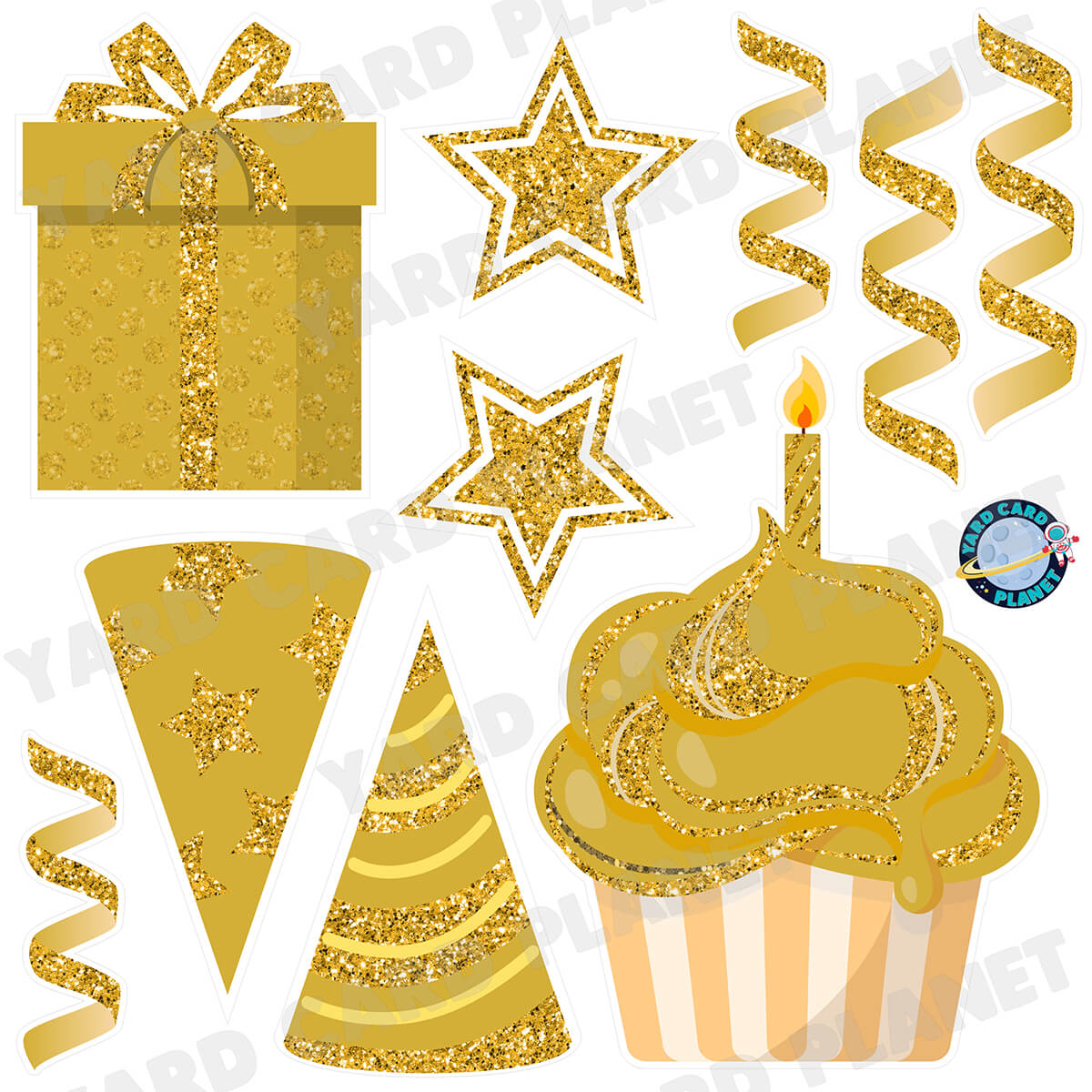 Gold Glitter Birthday Elements Half Sheet Yard Card Set