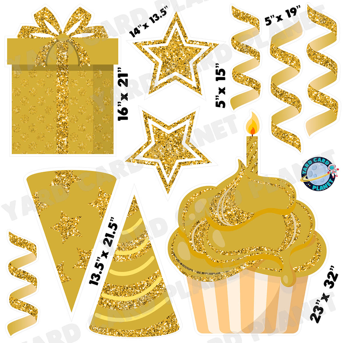 Gold Glitter Birthday Elements Half Sheet Yard Card Set