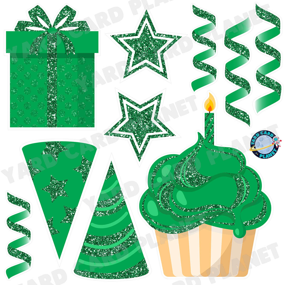 Green Glitter Birthday Elements Half Sheet Yard Card Set