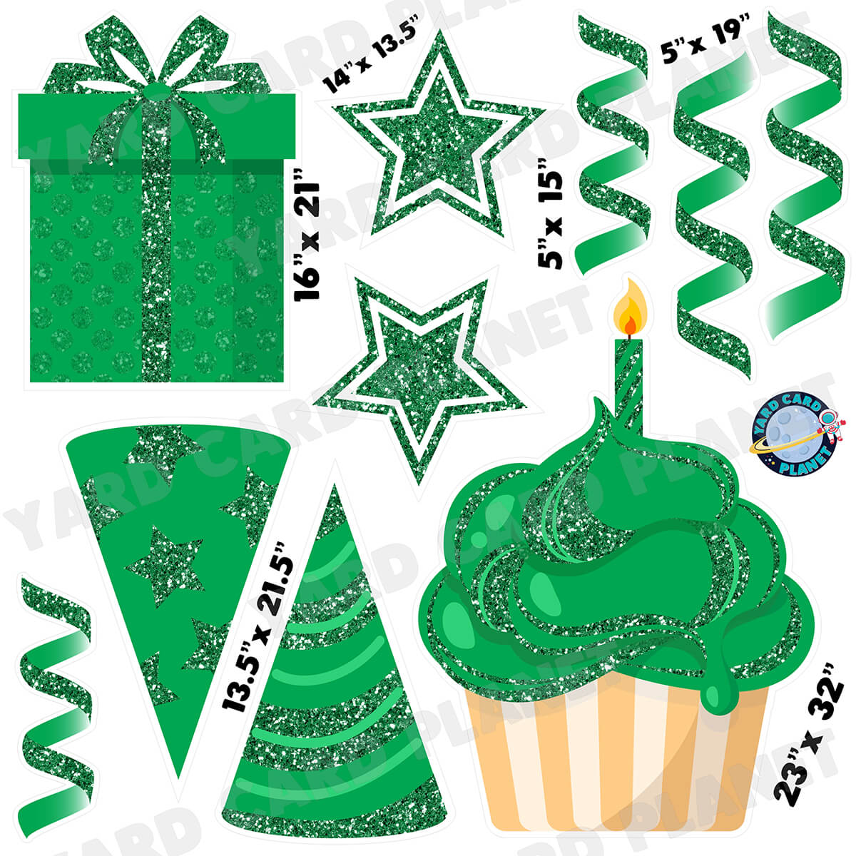 Green Glitter Birthday Elements Half Sheet Yard Card Set