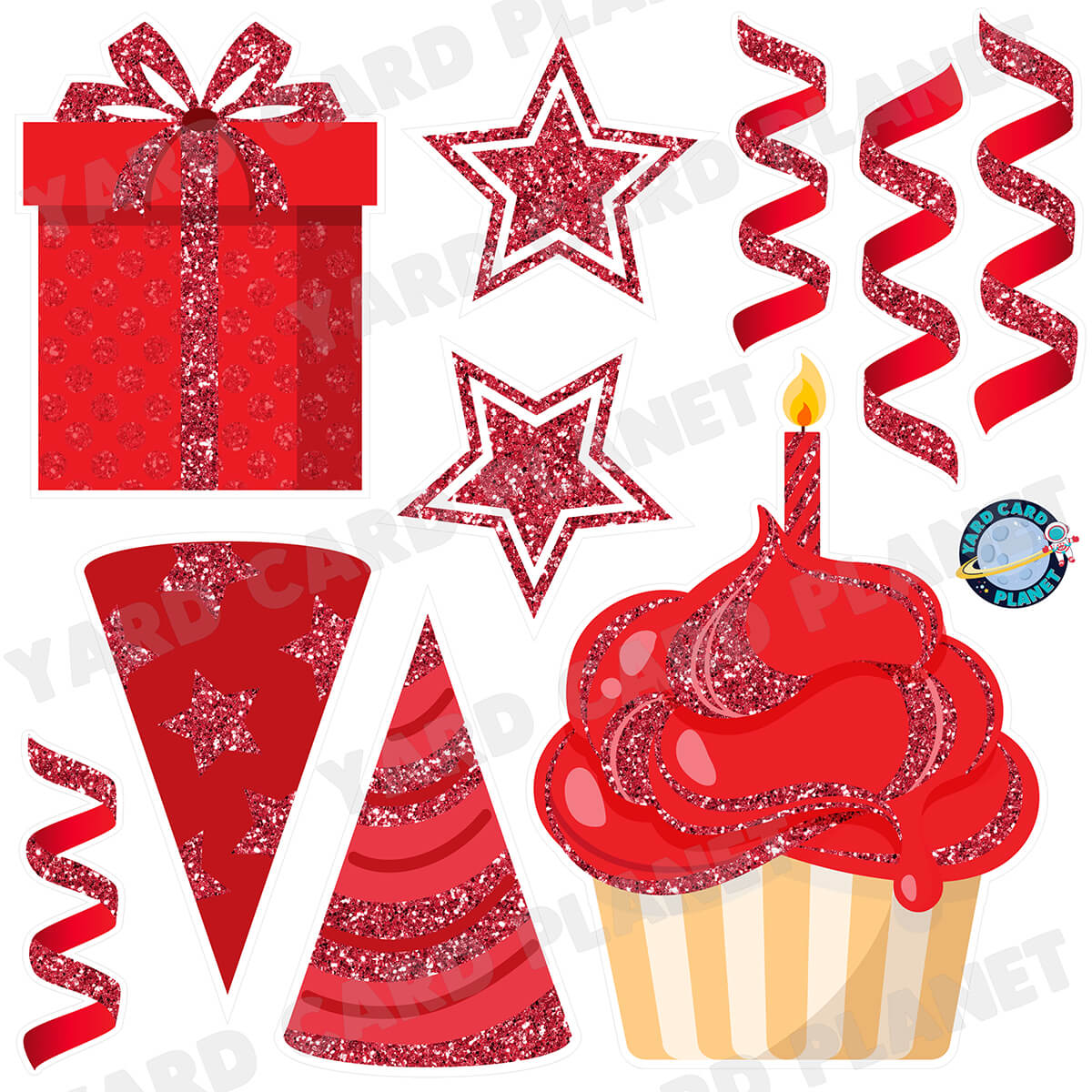 Red Glitter Birthday Elements Half Sheet Yard Card Set