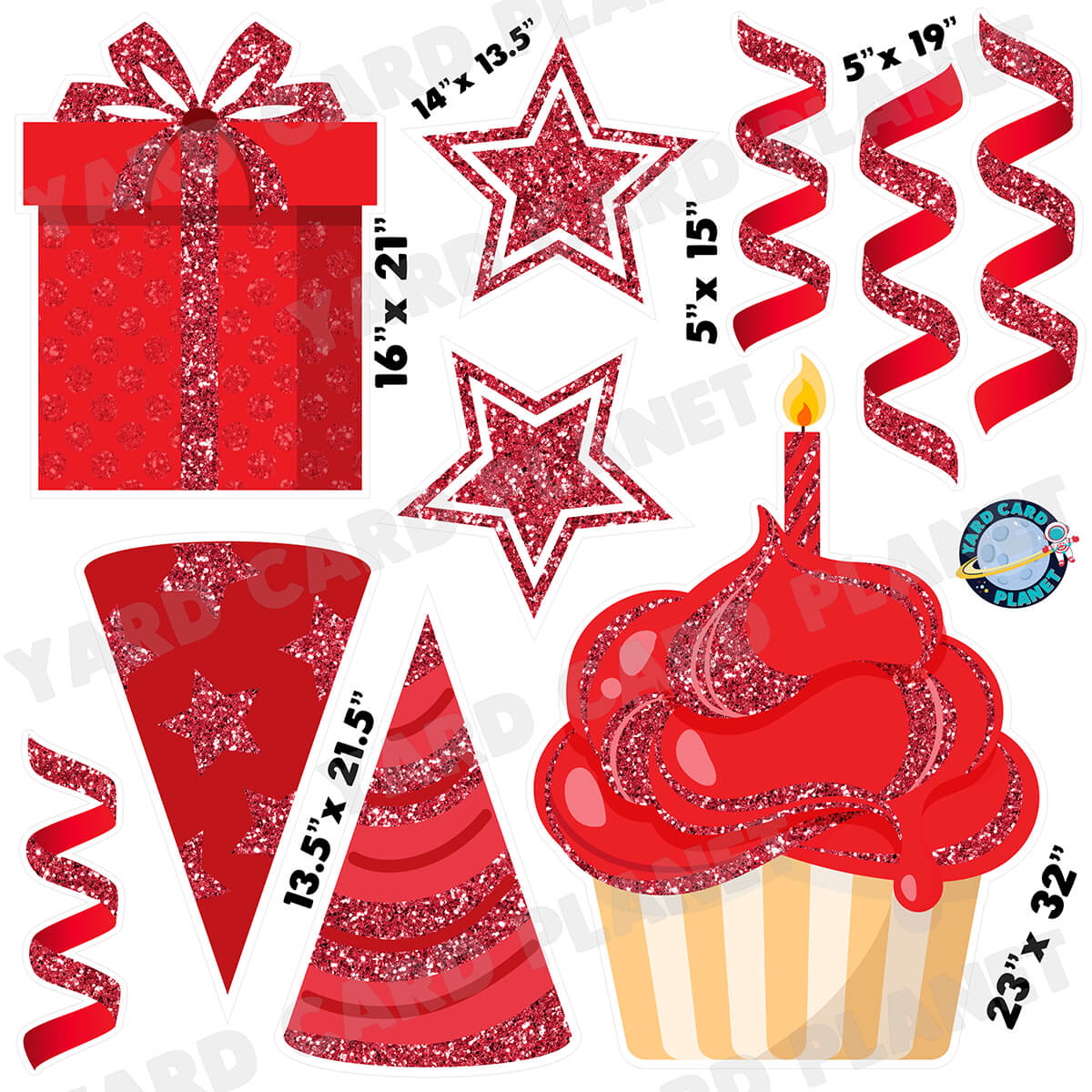 Red Glitter Birthday Elements Half Sheet Yard Card Set