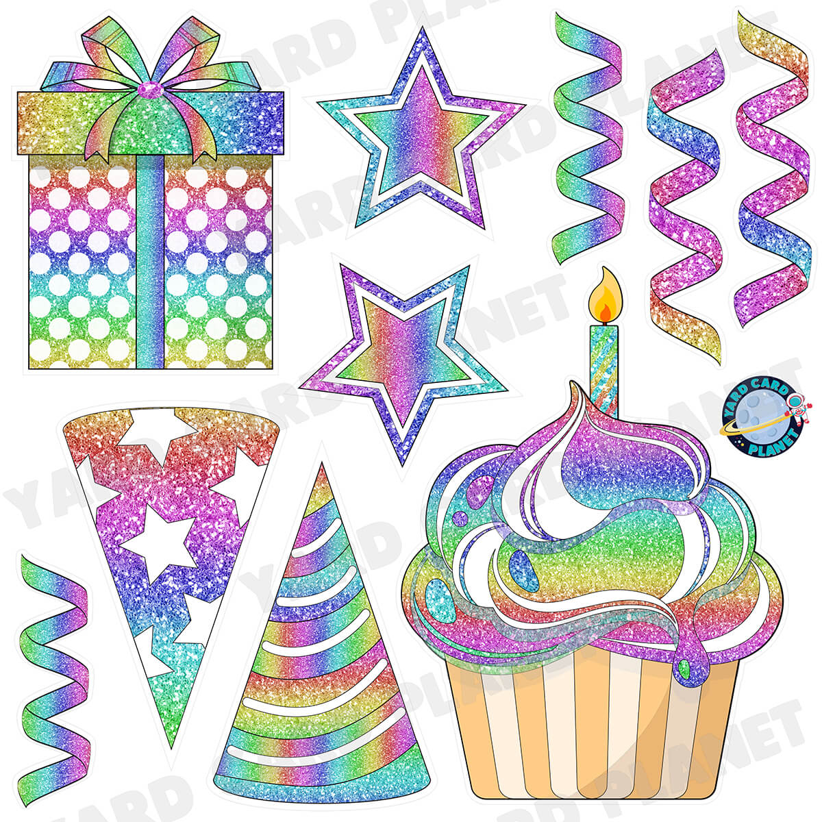 Rainbow Glitter Birthday Elements Half Sheet Yard Card Set