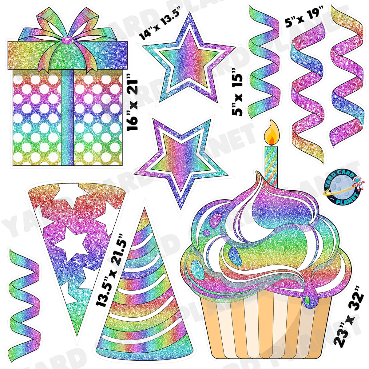 Rainbow Glitter Birthday Elements Half Sheet Yard Card Set