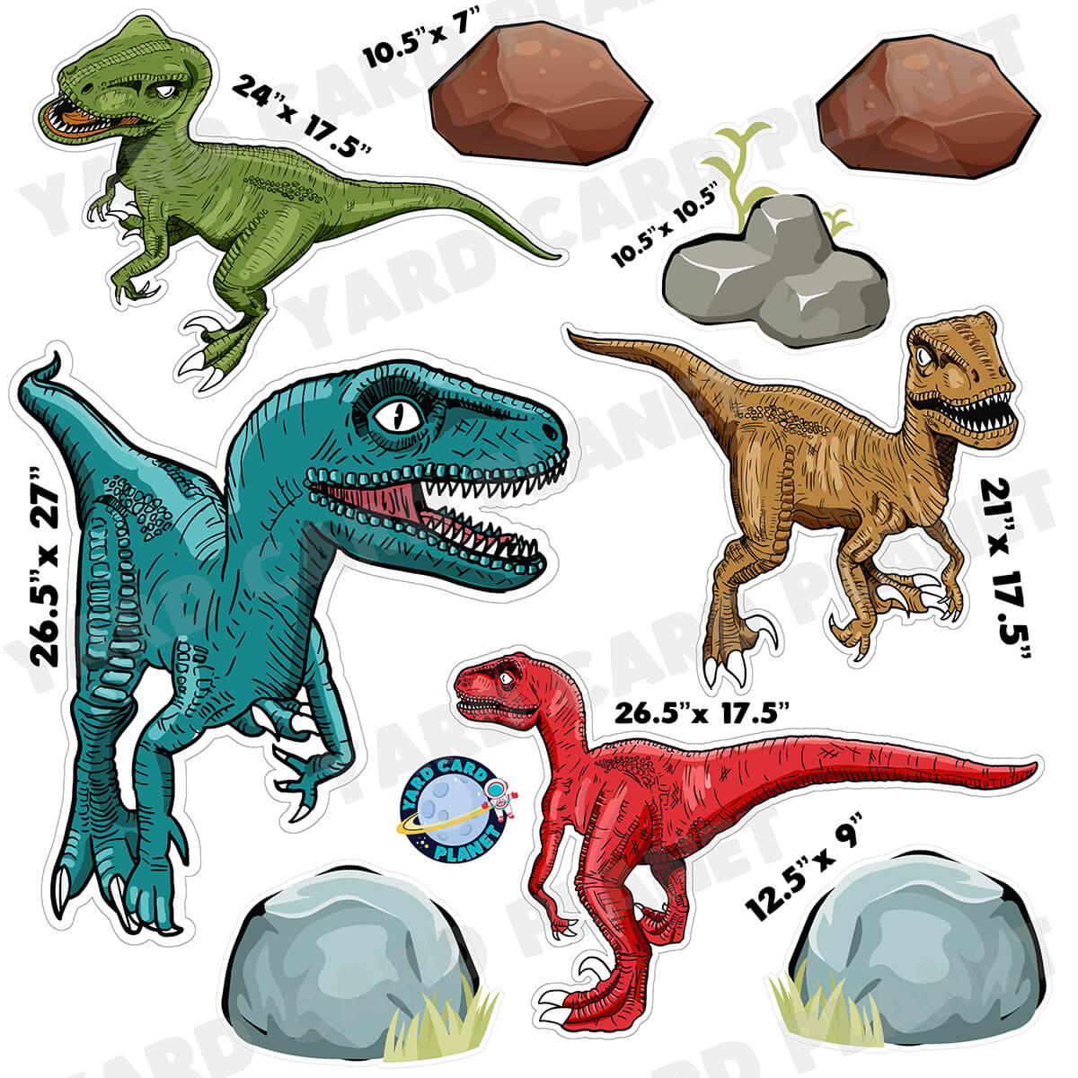 Tyrannosaurus Rex Dinosaurs Half Sheet Yard Card Flair Set