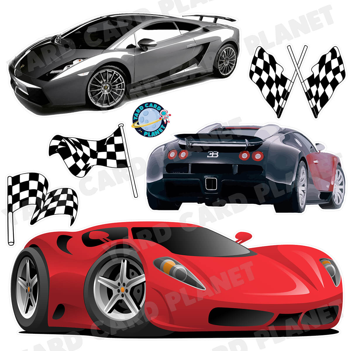 Luxury Sports Cars Half Sheet Yard Card Flair Set