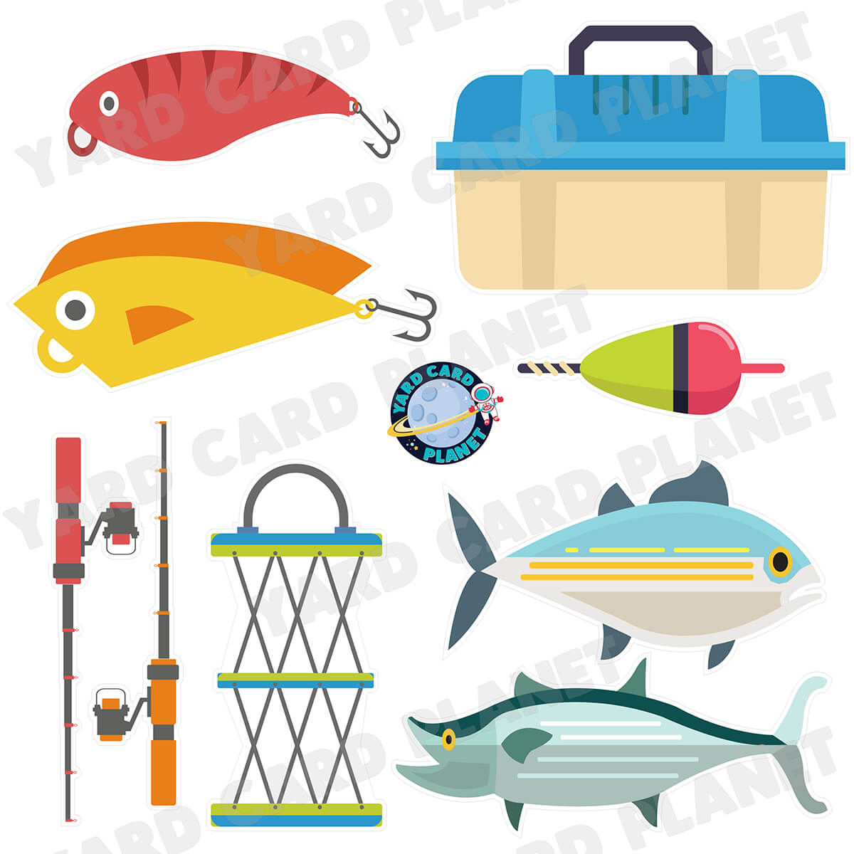 Gone Fishing Half Sheet Yard Card Flair Set