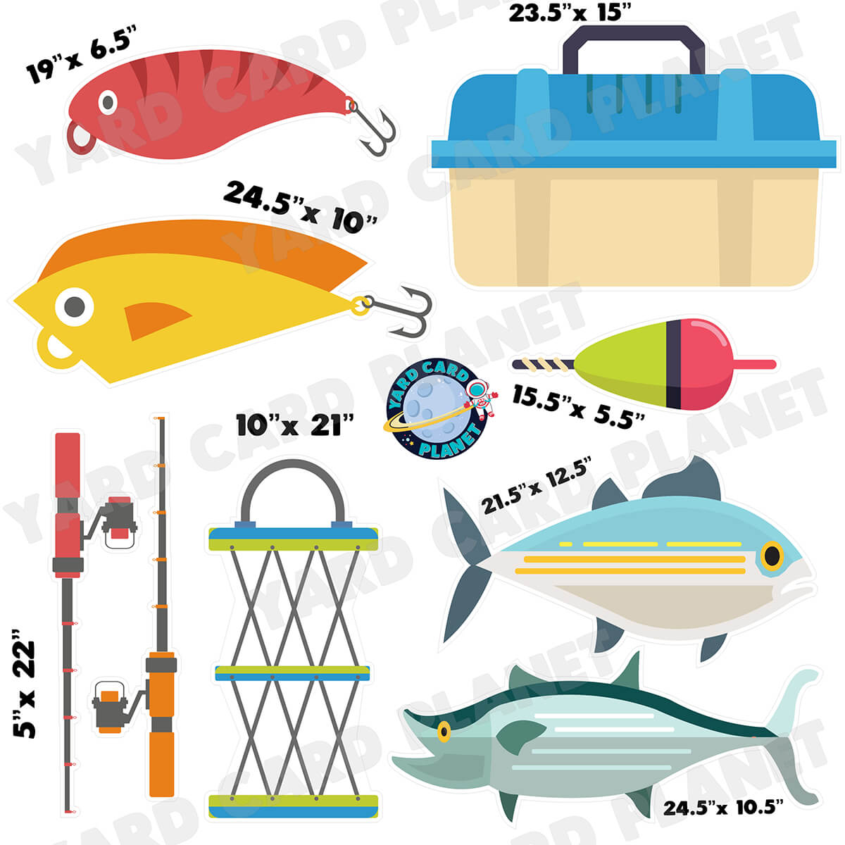 Gone Fishing Half Sheet Yard Card Flair Set