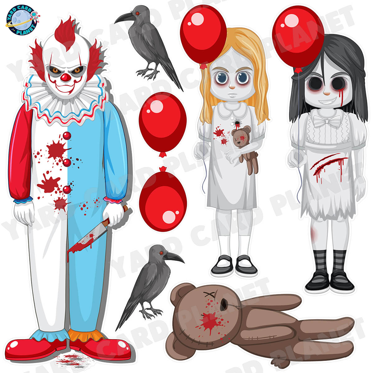 Halloween Horror Night Characters Half Sheet Yard Card Flair Set