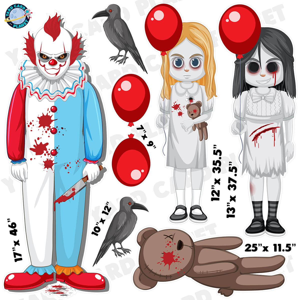 Halloween Horror Night Characters Half Sheet Yard Card Flair Set