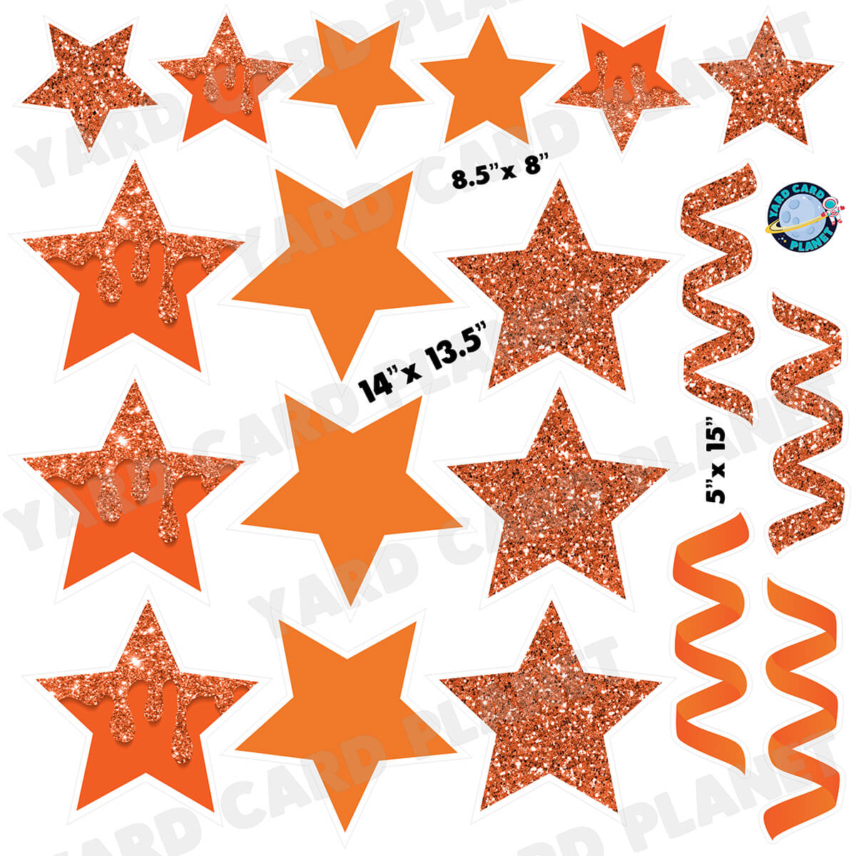 Orange Glitter and Solid Stars and Streamers Half Sheet Yard Card Flair Set