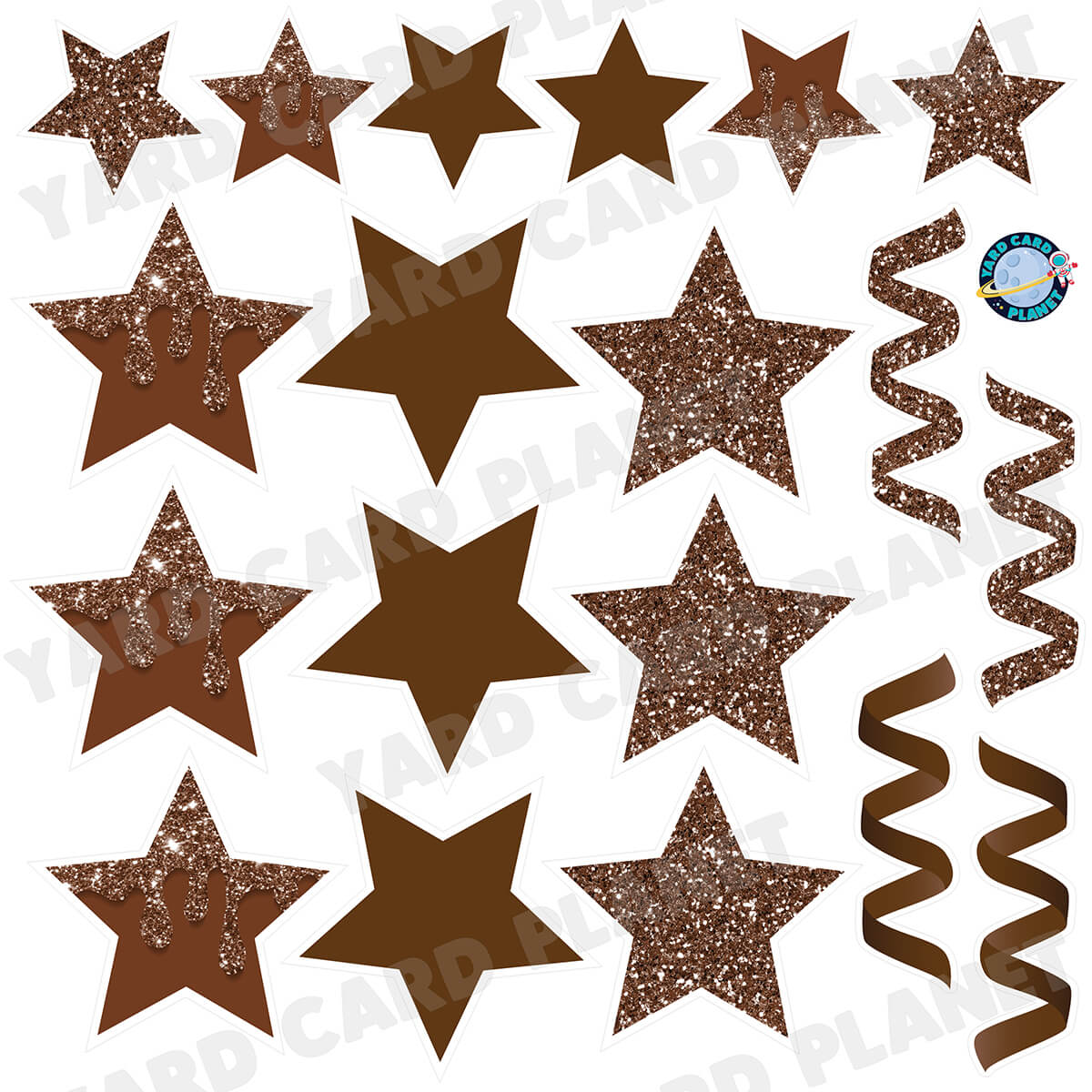 Brown Glitter and Solid Stars and Streamers Half Sheet Yard Card Flair Set