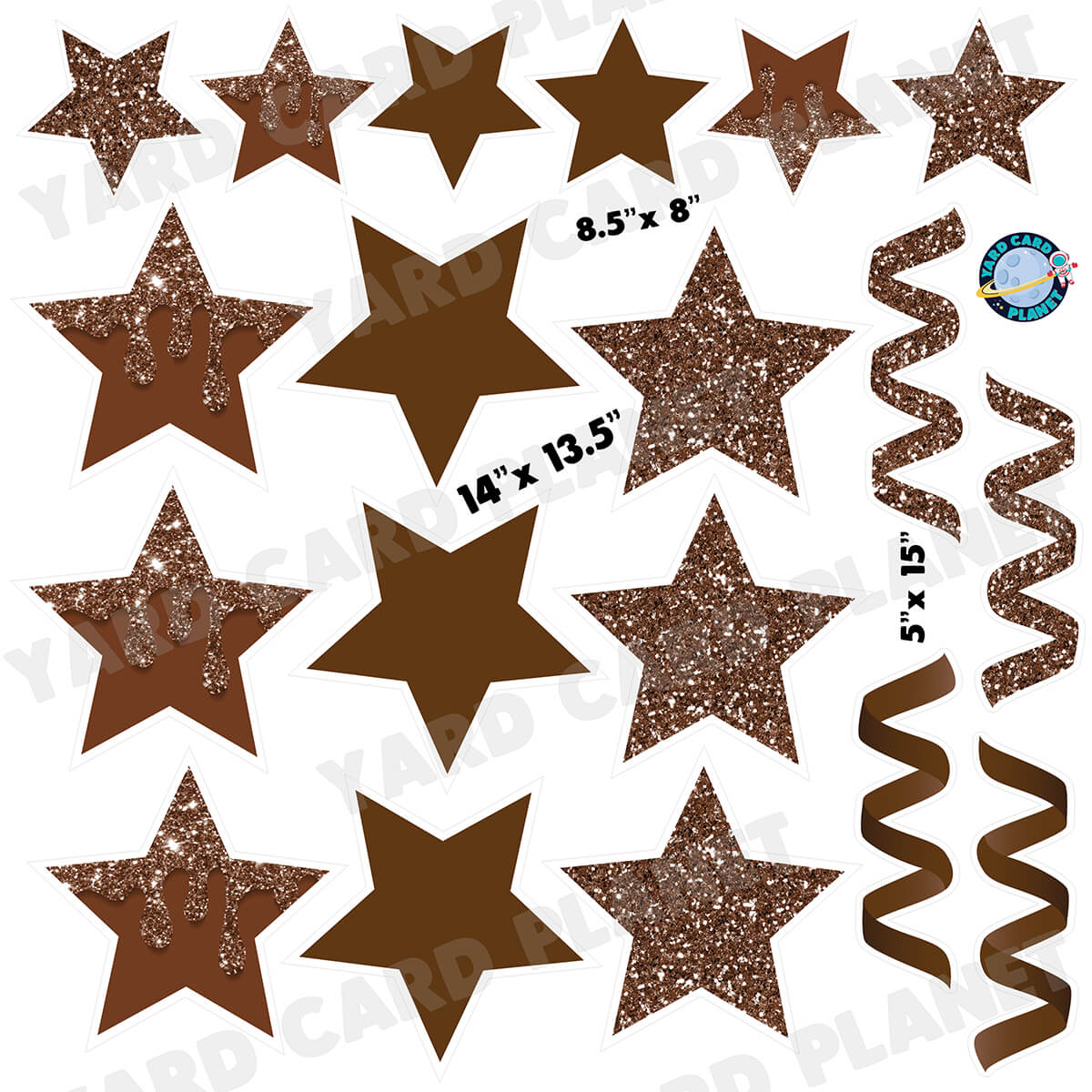 Brown Glitter and Solid Stars and Streamers Half Sheet Yard Card Flair Set