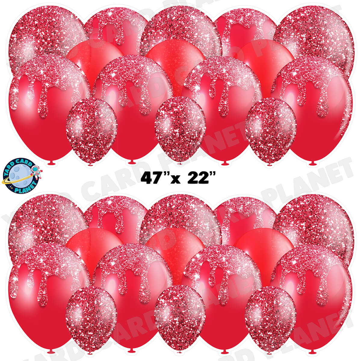 Red Glitter Balloon Panels Half Sheet Yard Card Set