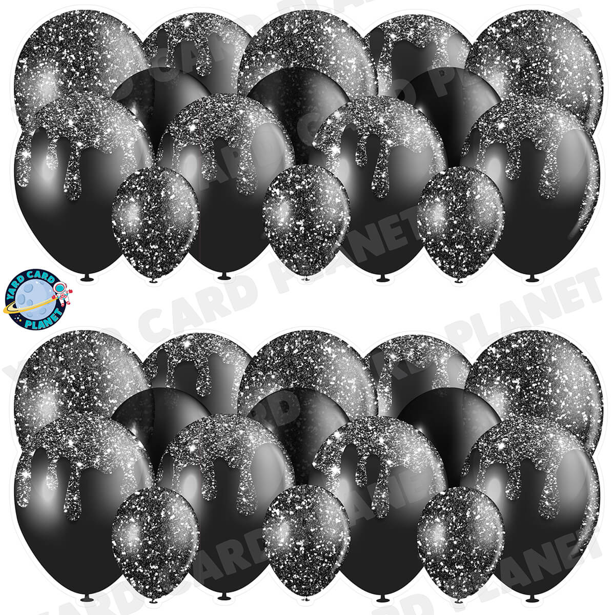 Black Glitter Balloon Panels Half Sheet Yard Card Set