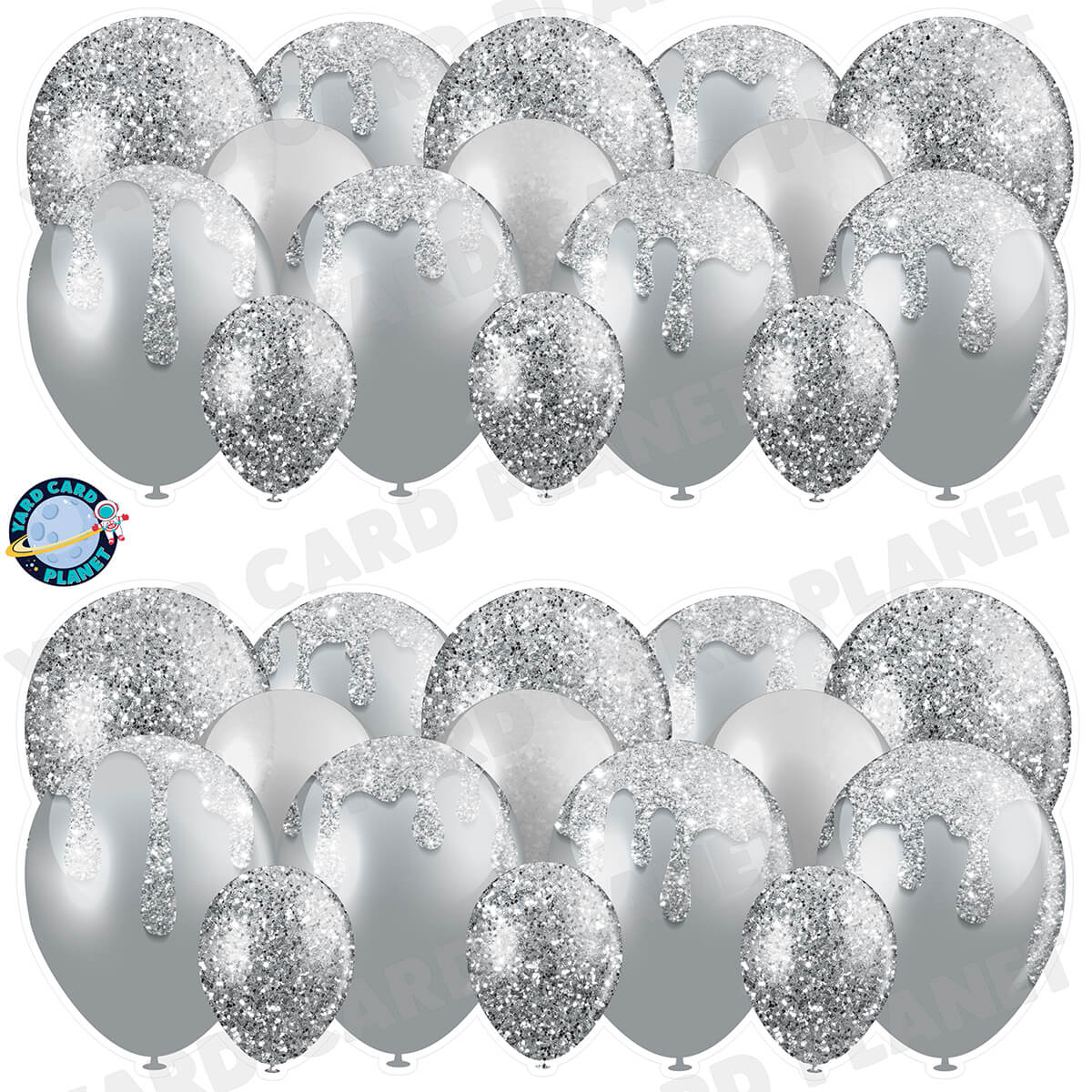 Silver Glitter Balloon Panels Half Sheet Yard Card Set