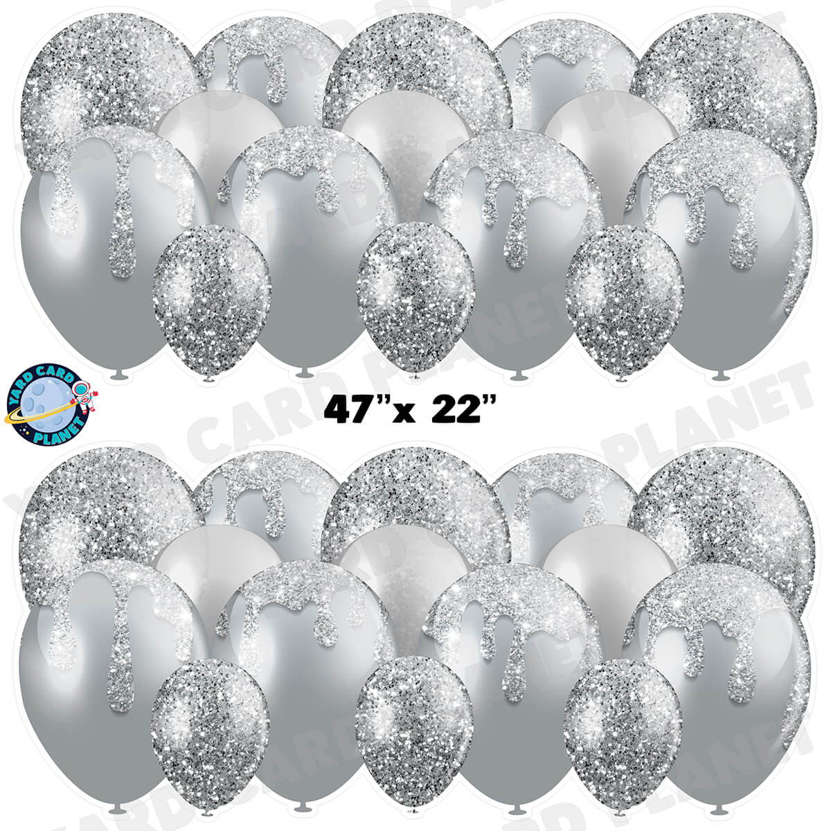 Silver Glitter Balloon Panels Half Sheet Yard Card Set