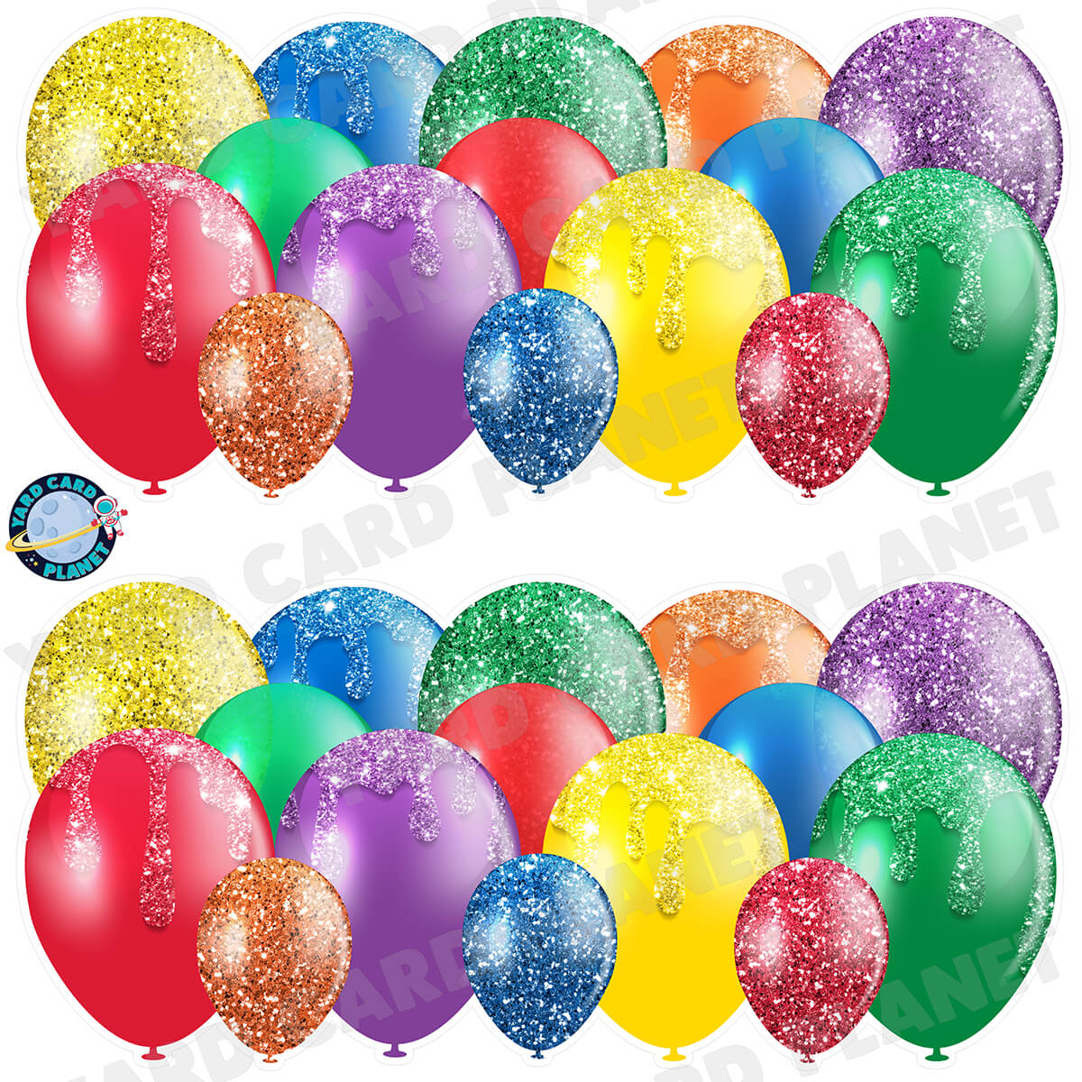 Bright Multi Colored Glitter Balloon Panels Half Sheet Yard Card Set