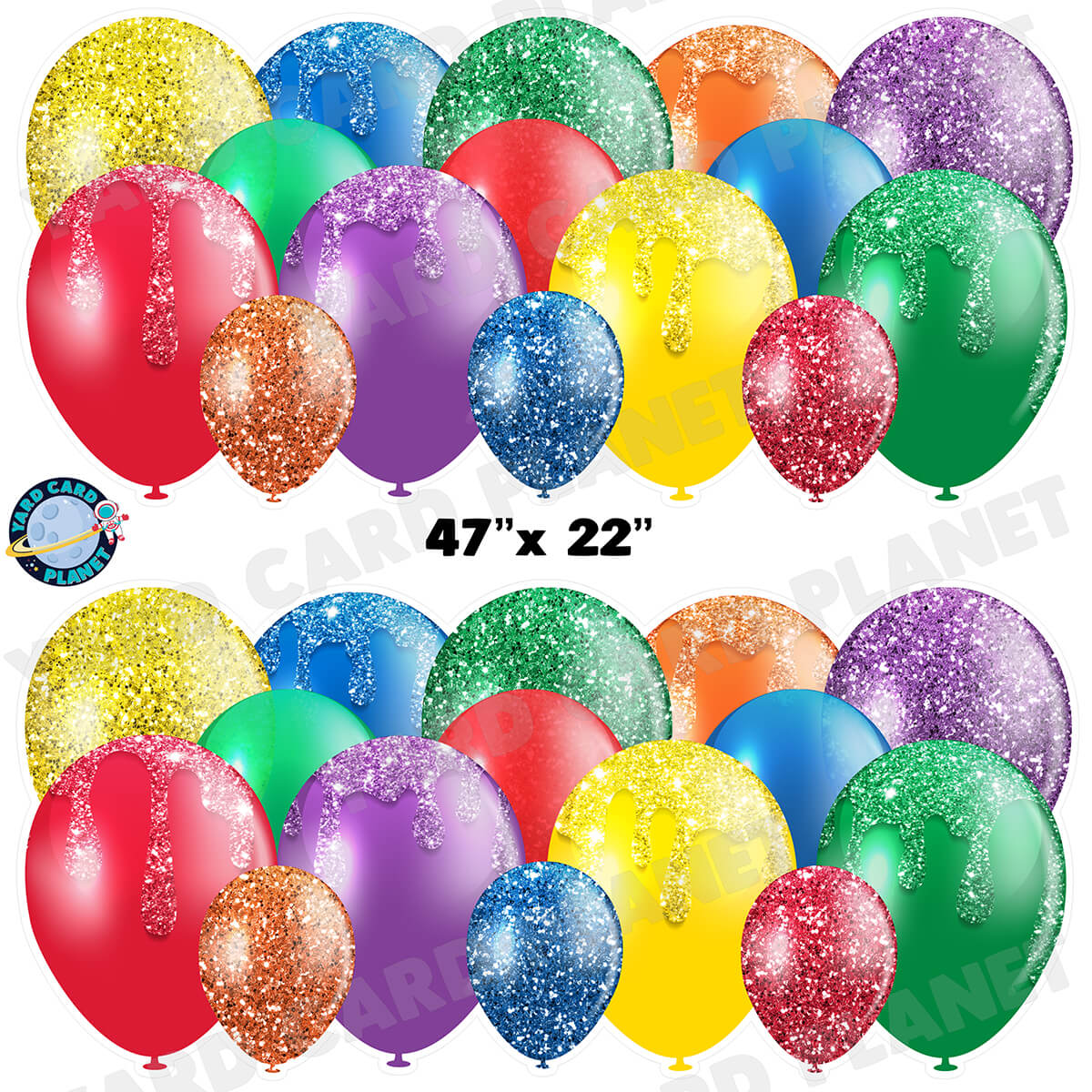 Bright Multi Colored Glitter Balloon Panels Half Sheet Yard Card Set