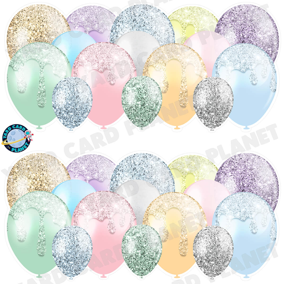 Pastel Multi Colored Glitter Balloon Panels Half Sheet Yard Card Set