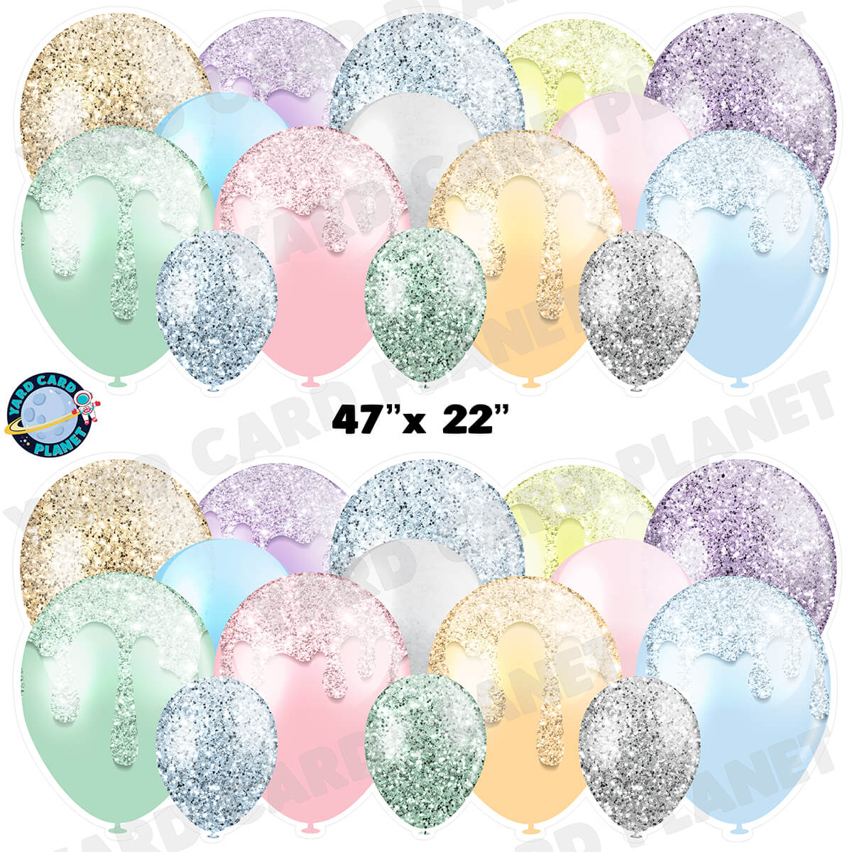 Pastel Multi Colored Glitter Balloon Panels Half Sheet Yard Card Set