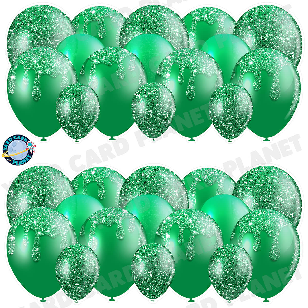 Green Glitter Balloon Panels Half Sheet Yard Card Set