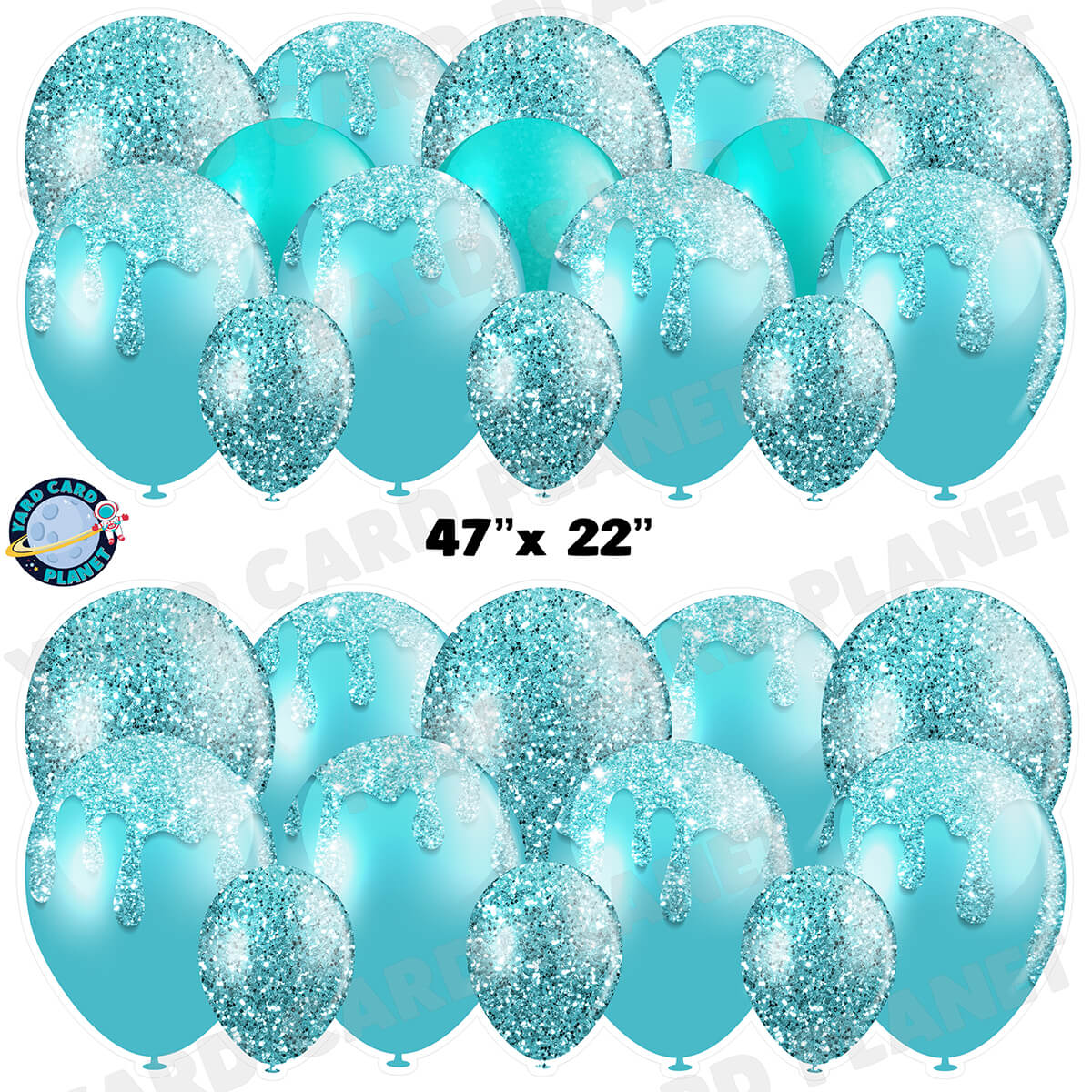 Teal Glitter Balloon Panels Half Sheet Yard Card Set