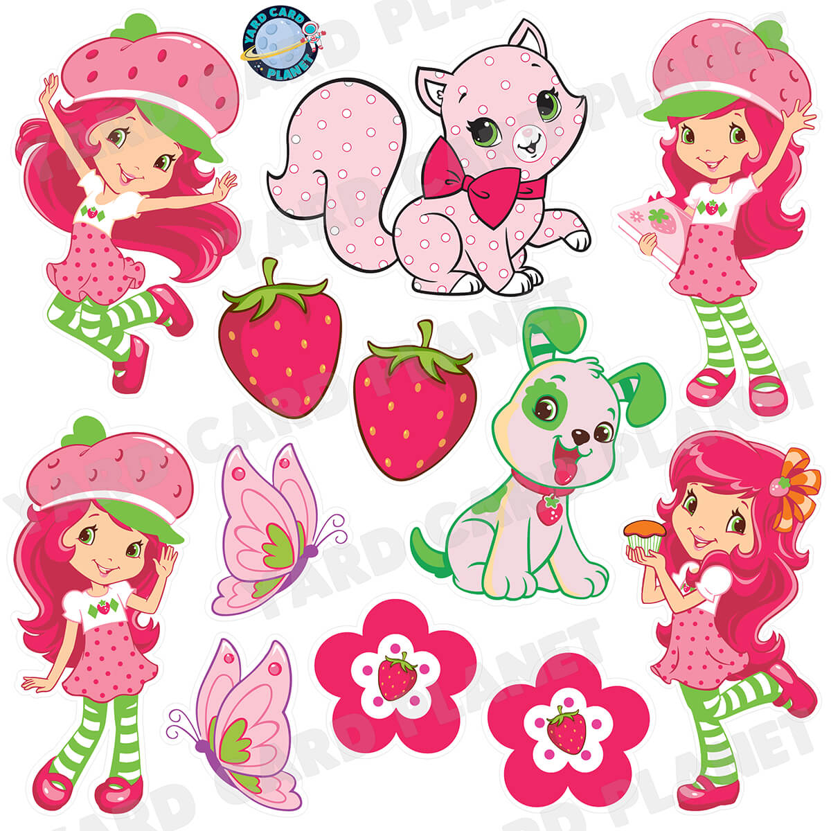 Strawberry Shortcake Inspired Half Sheet Yard Card Flair Set