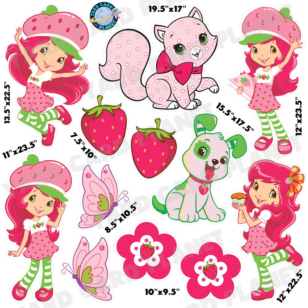 Strawberry Shortcake Inspired Half Sheet Yard Card Flair Set