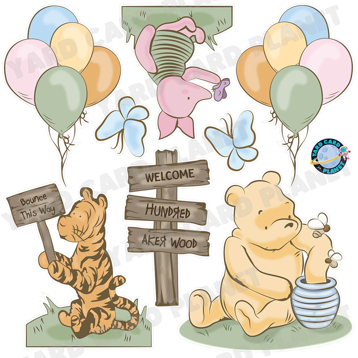 Classic Winnie The Pooh Inspired Half Sheet Yard Card Flair Set