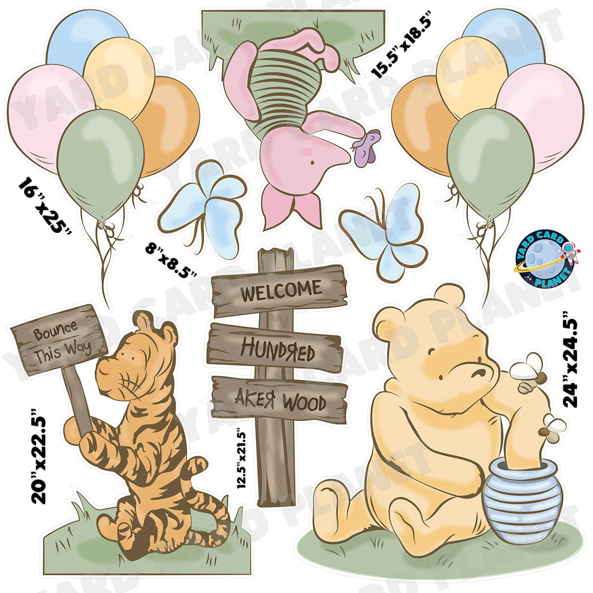 Classic Winnie The Pooh Inspired Half Sheet Yard Card Flair Set