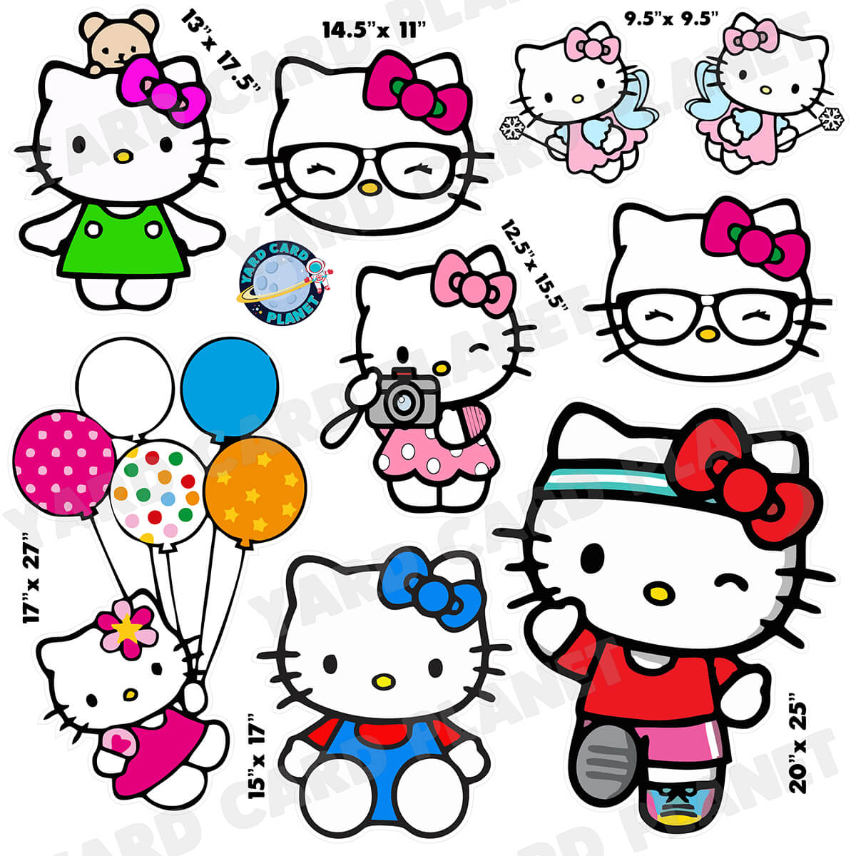 Hello Kitty Inspired Half Sheet Yard Card Flair Set