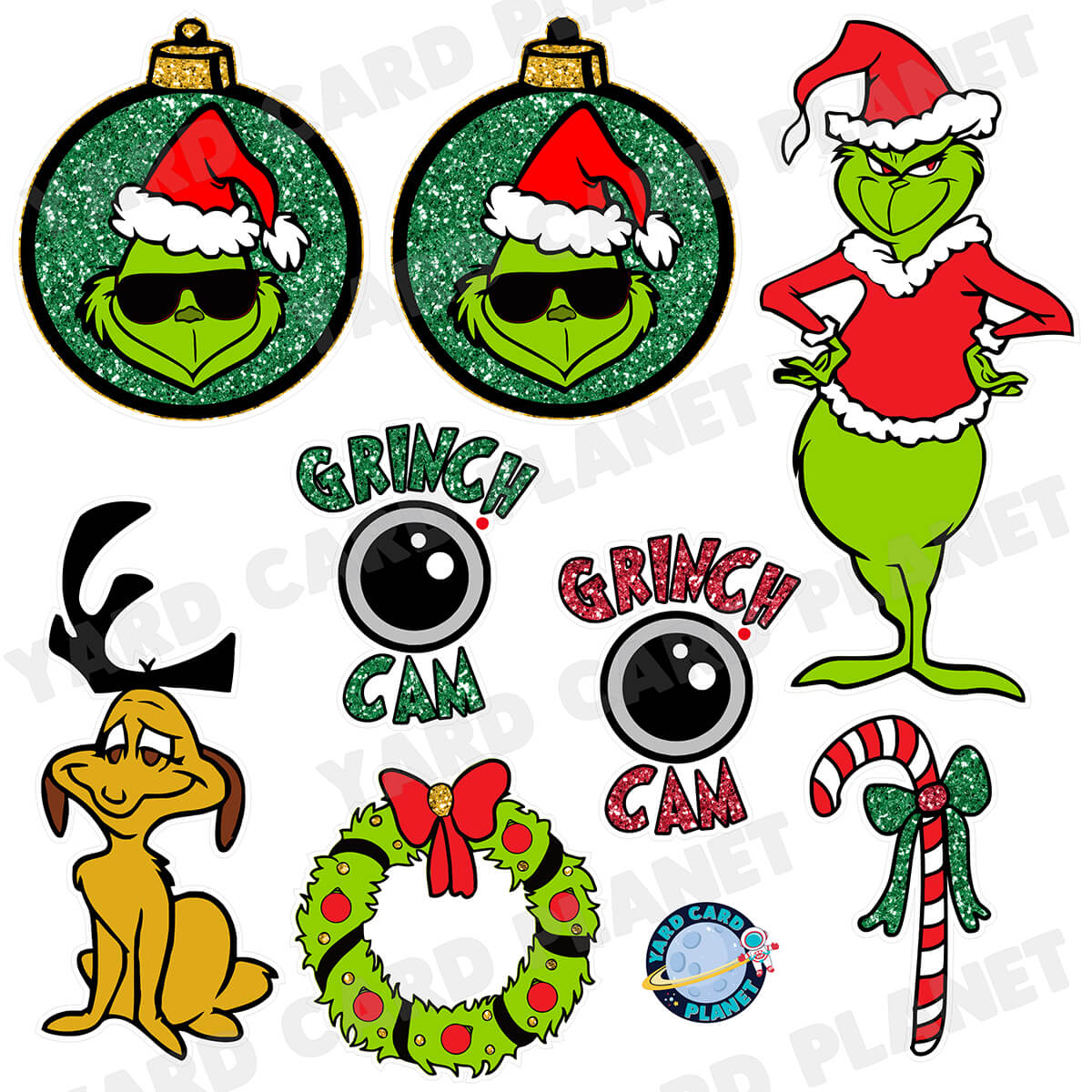 The Grinch Christmas Half Sheet Yard Card Flair Set