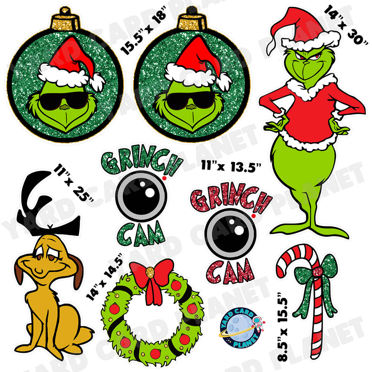 The Grinch Christmas Half Sheet Yard Card Flair Set