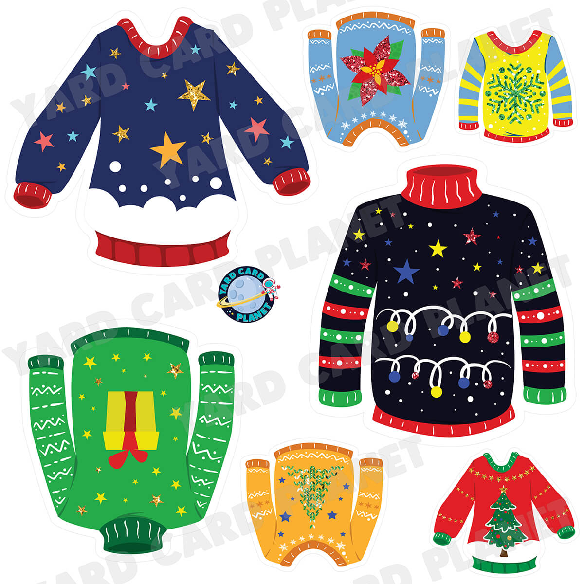 Ugly Christmas Sweaters Half Sheet Yard Card Flair Set