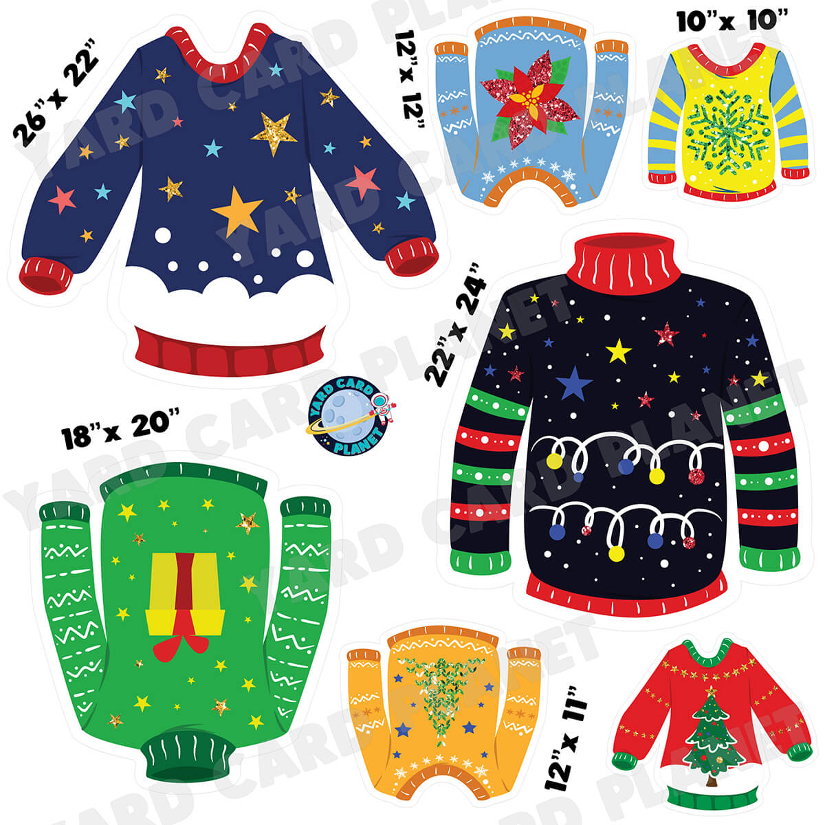 Ugly Christmas Sweaters Half Sheet Yard Card Flair Set