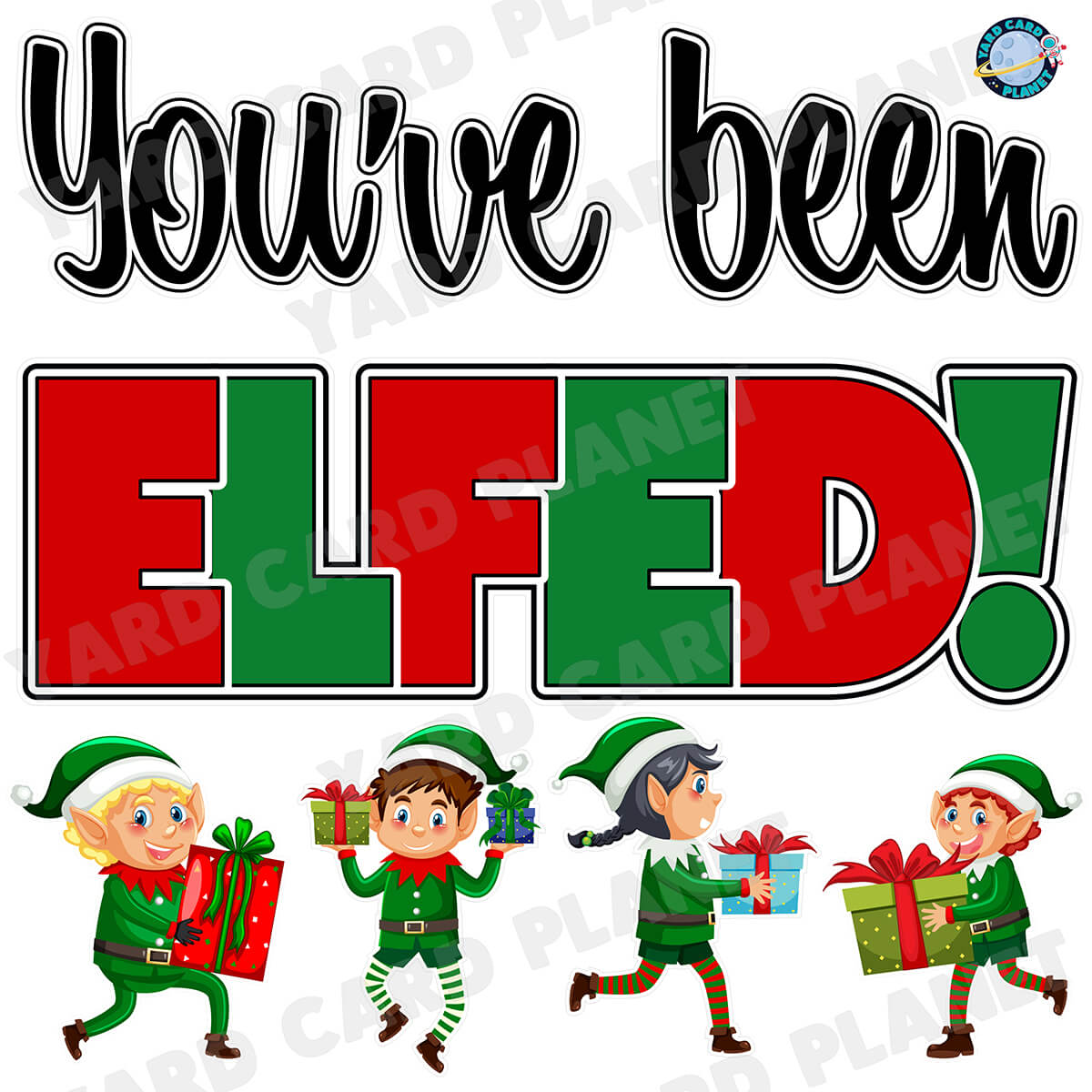 You've Been Elfed Colorful Christmas Half Sheet EZ Quick Set and Yard Card Flair Set