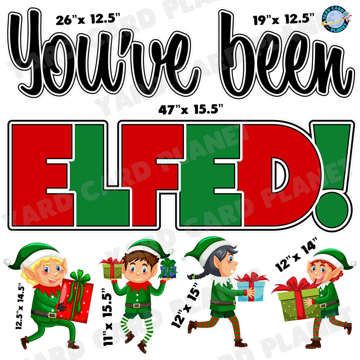 You've Been Elfed Colorful Christmas Half Sheet EZ Quick Set and Yard Card Flair Set