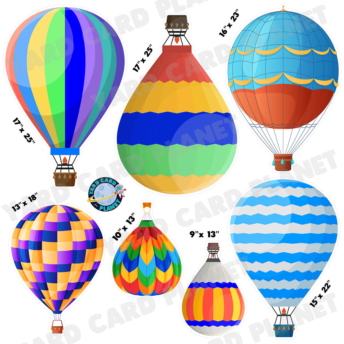 Hot Air Balloons Half Sheet Yard Card Flair Set