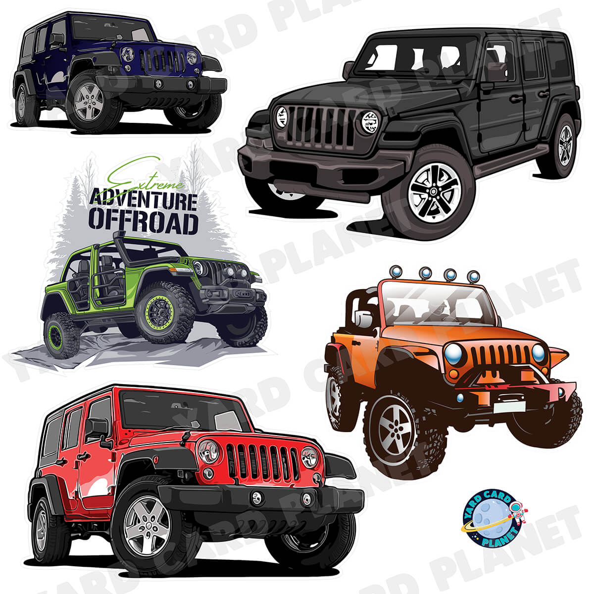 Jeep Inspired Half Sheet Yard Card Flair Set