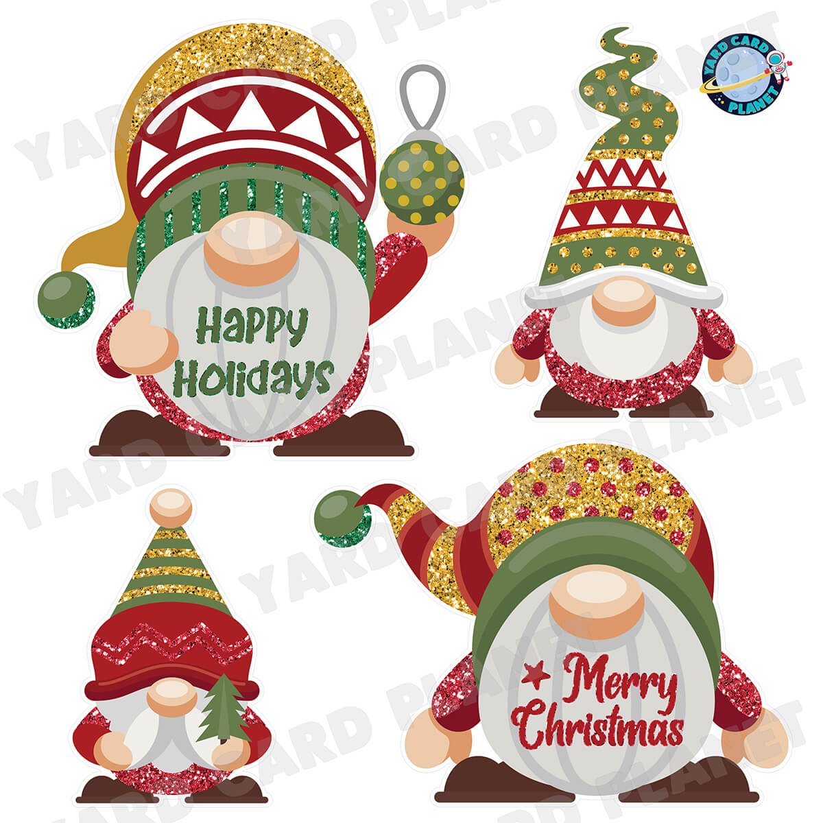 Christmas Gnomes Half Sheet Yard Card Flair Set