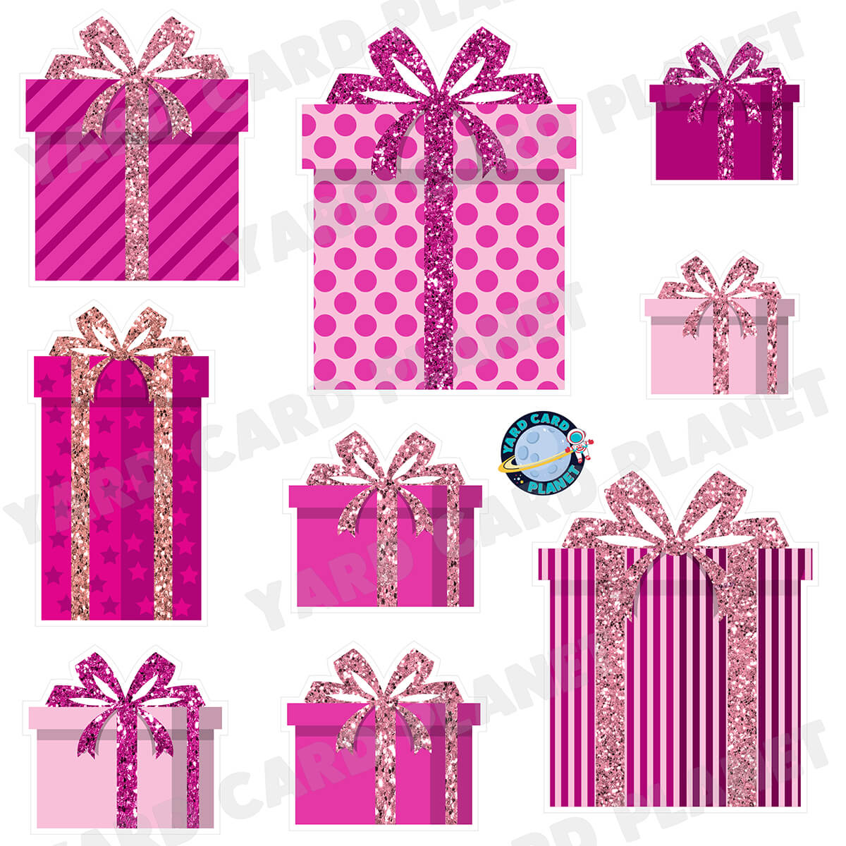 Pink Glitter Gift Boxes Half Sheet Yard Card Flair Set